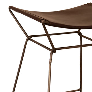 26" Brown And Bronze Leather Backless Counter Height Bar Chair With Footrest