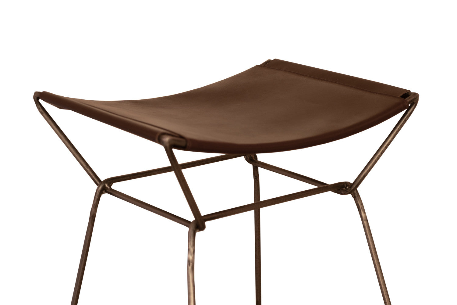 26" Brown And Bronze Leather Backless Counter Height Bar Chair With Footrest