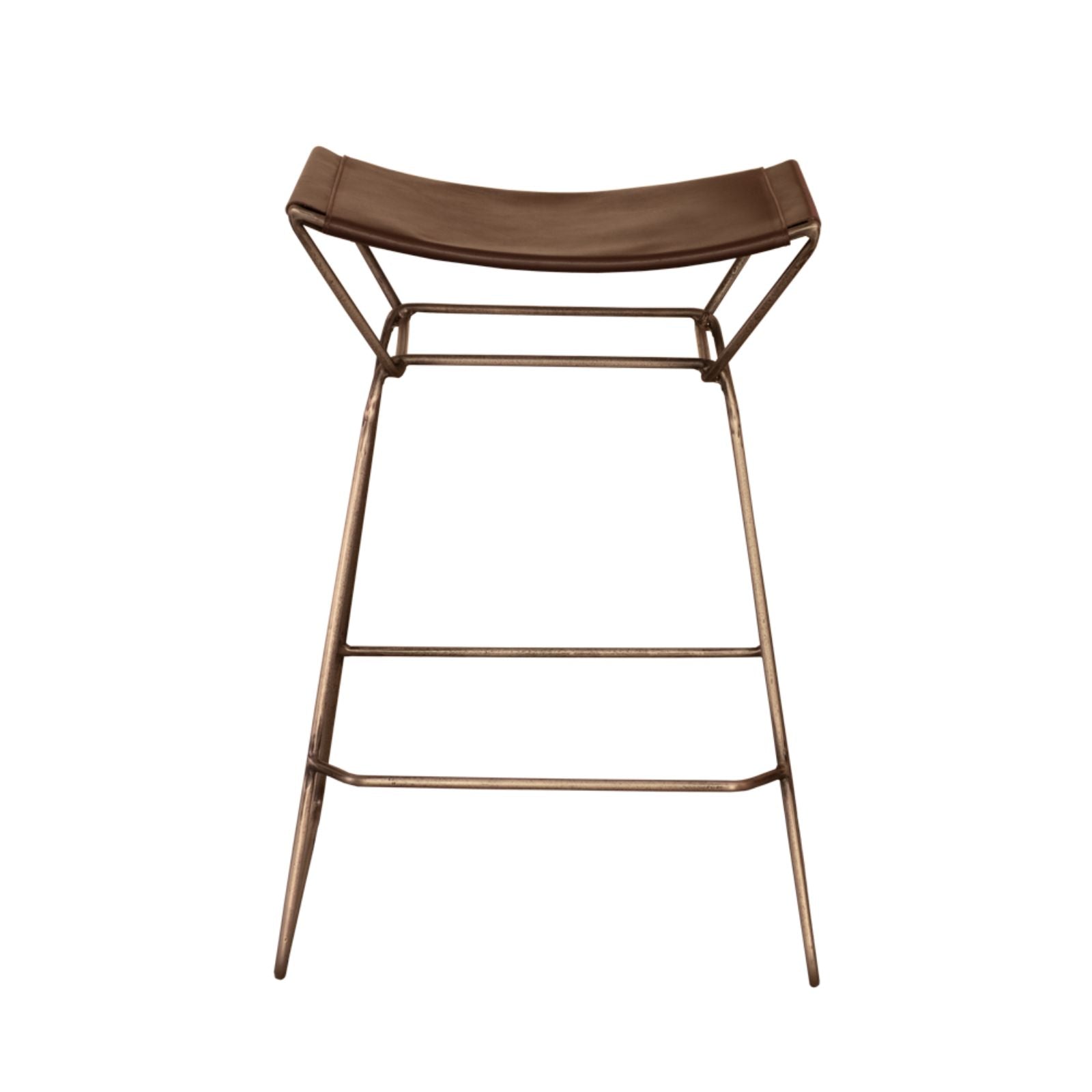 26" Brown And Bronze Leather Backless Counter Height Bar Chair With Footrest