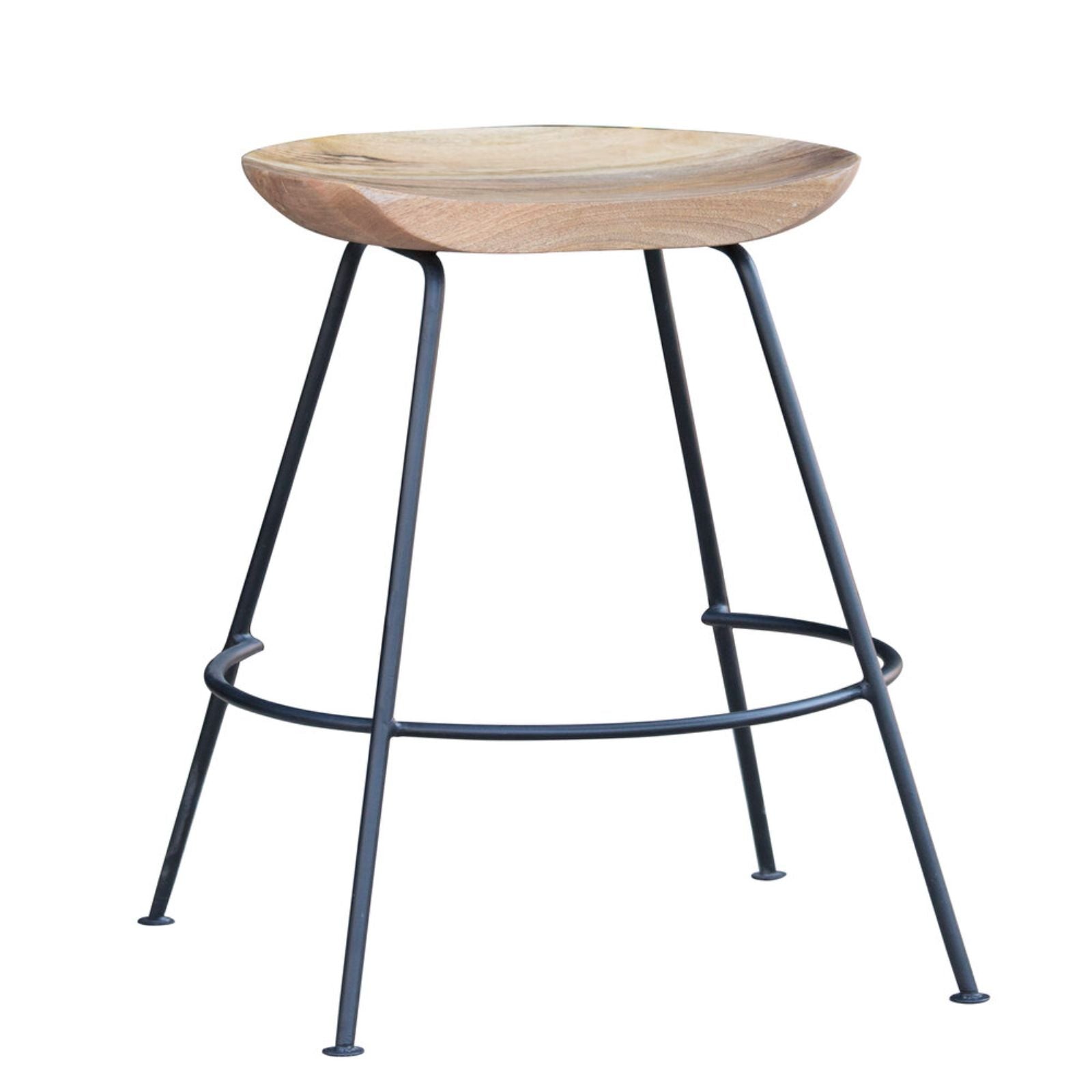 26" Wood Brown And Light Gray Backless Counter Height Bar Chair With Footrest