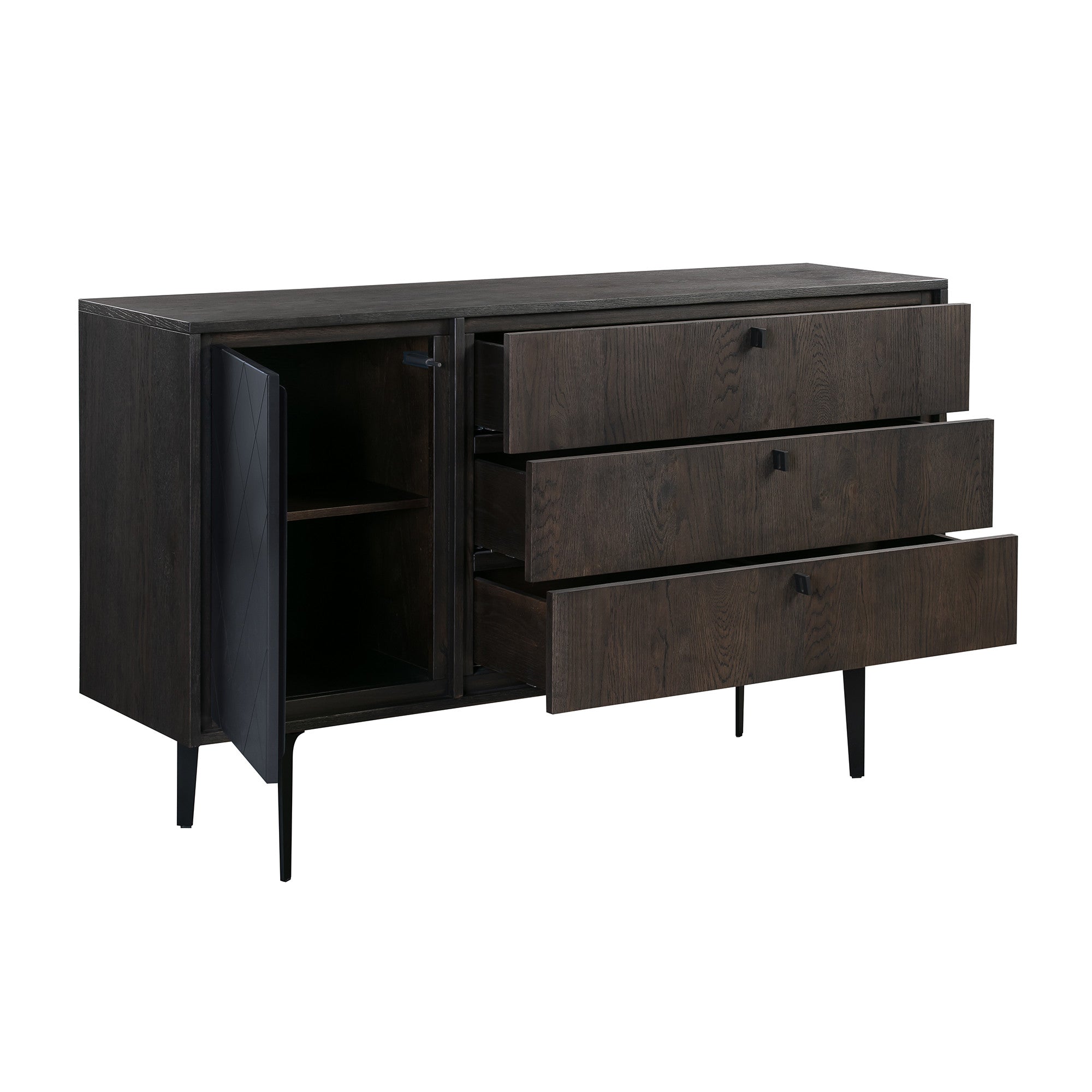 63" Dark Gray Finish Solid Wood and Metal Three Drawer Standard Dresser