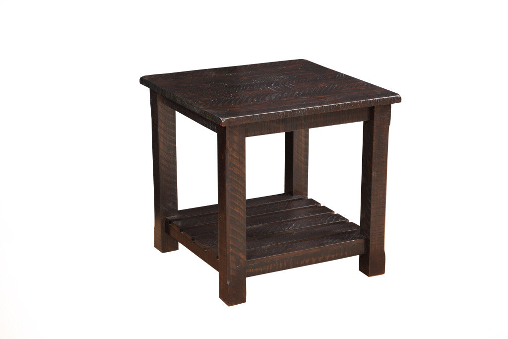 24" Rustic Espresso Solid Wood Square End Table With Shelf