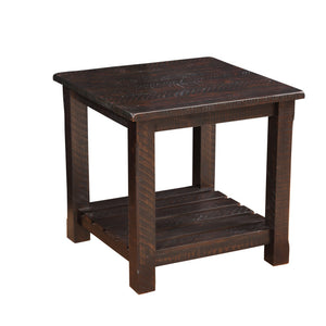 24" Rustic Espresso Solid Wood Square End Table With Shelf