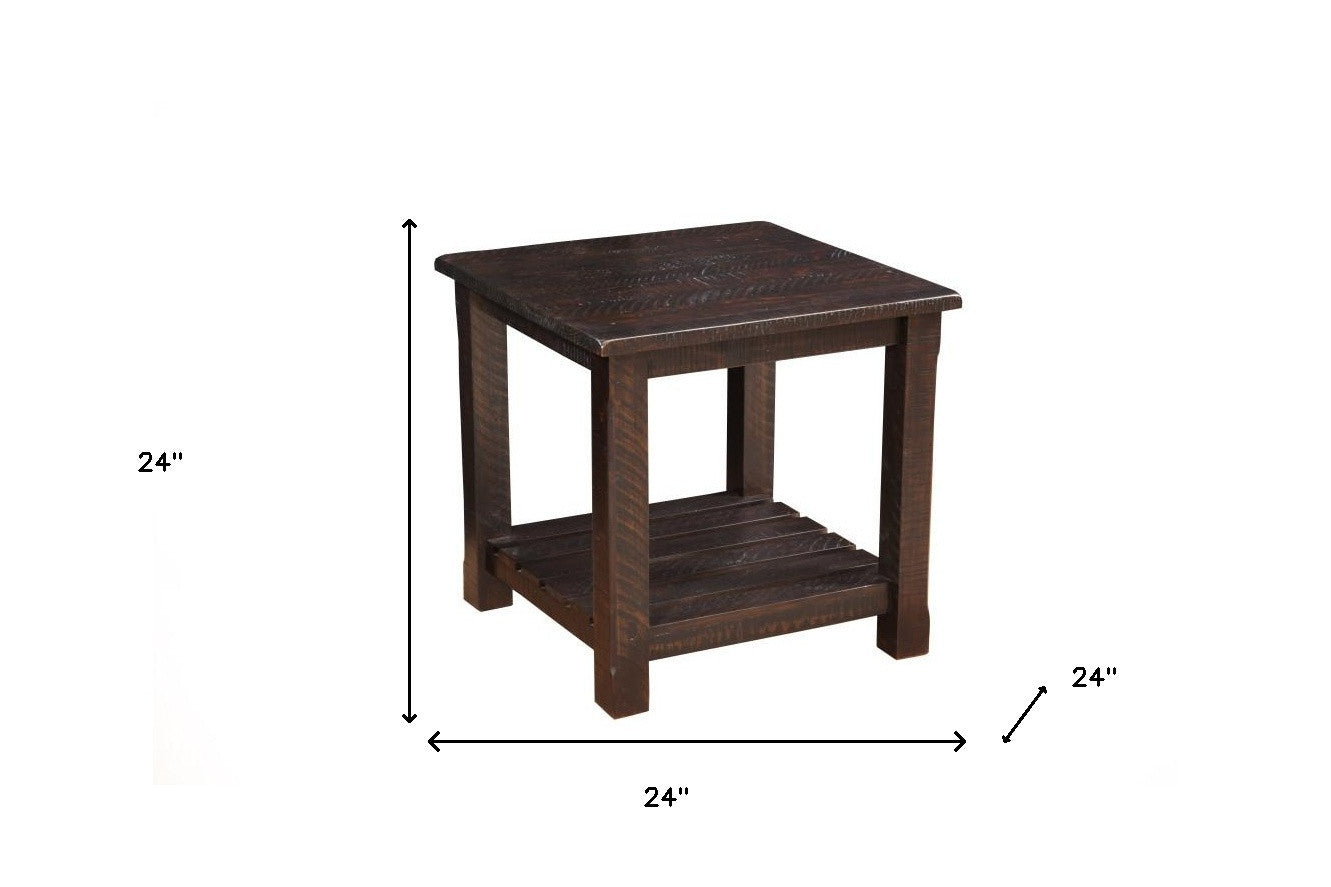 24" Rustic Espresso Solid Wood Square End Table With Shelf