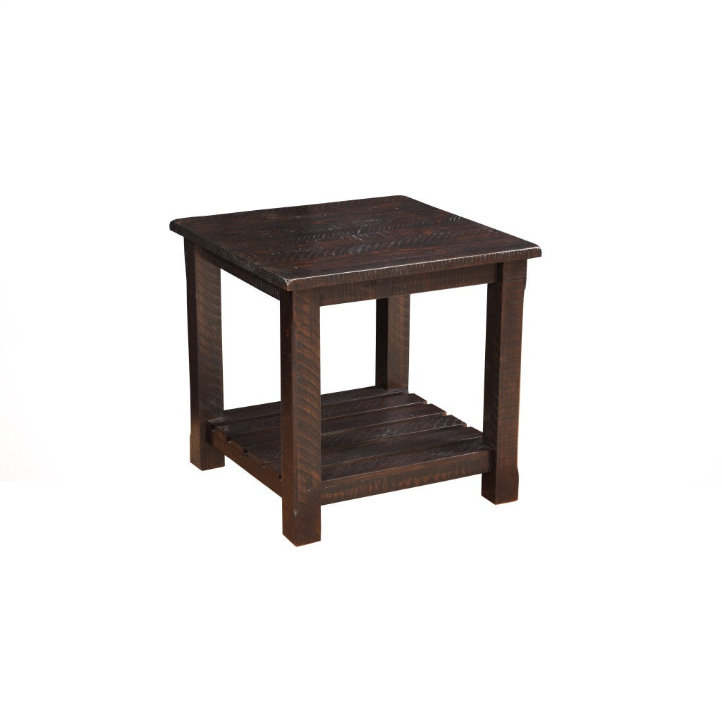 24" Rustic Espresso Solid Wood Square End Table With Shelf