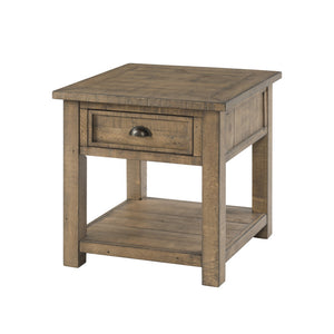 24" Reclaimed Natural Solid Wood Square End Table With Drawer And Shelf
