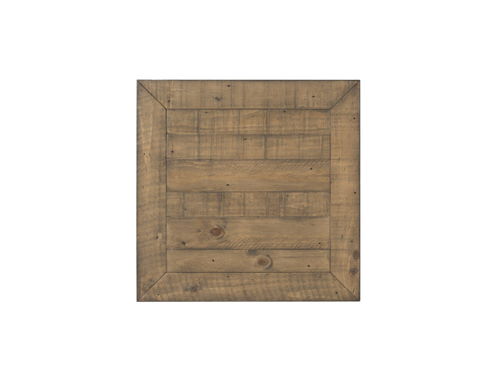 24" Reclaimed Natural Solid Wood Square End Table With Drawer And Shelf