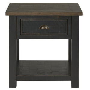 Black And Brown Solid Wood End Table With Drawer And Shelf 24"