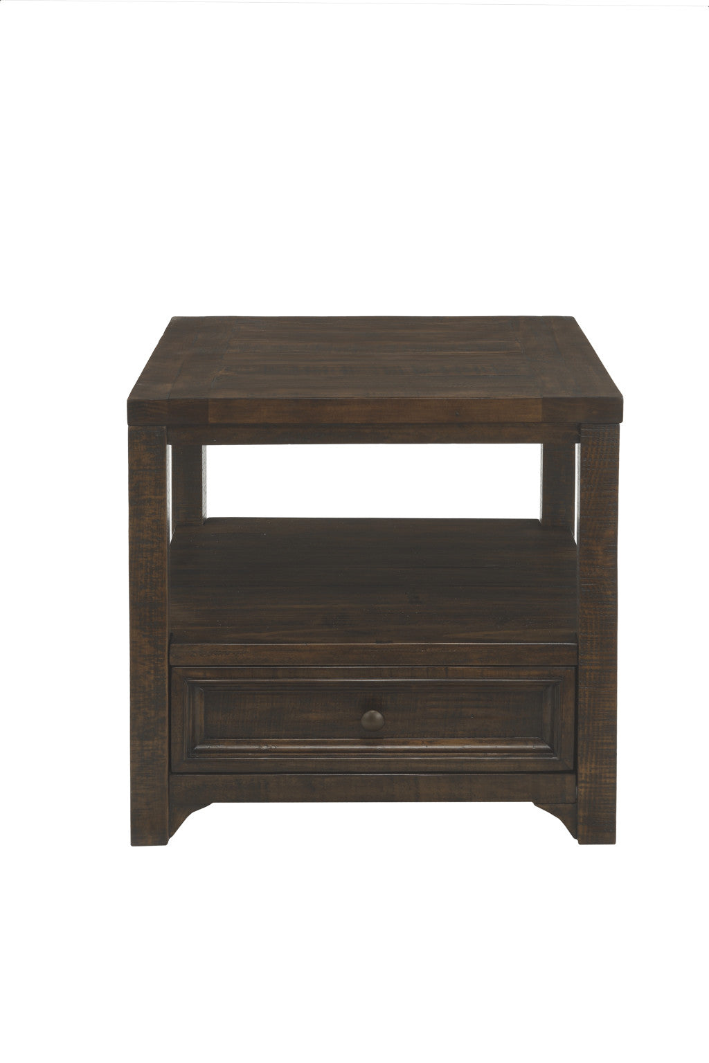24" Dark Mocha Solid Wood Square End Table With Drawer And Shelf
