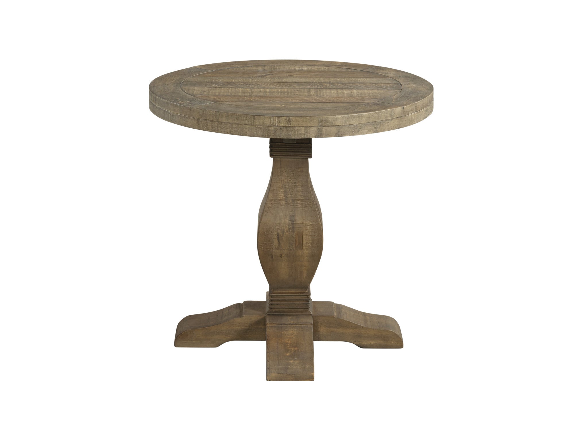 25" Reclaimed Natural Solid Wood Round Pedestal End Table