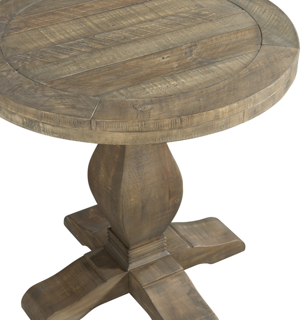 25" Reclaimed Natural Solid Wood Round Pedestal End Table