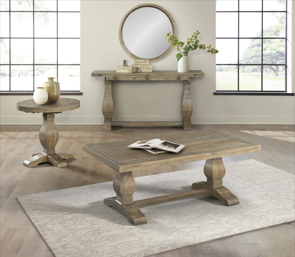 25" Reclaimed Natural Solid Wood Round Pedestal End Table