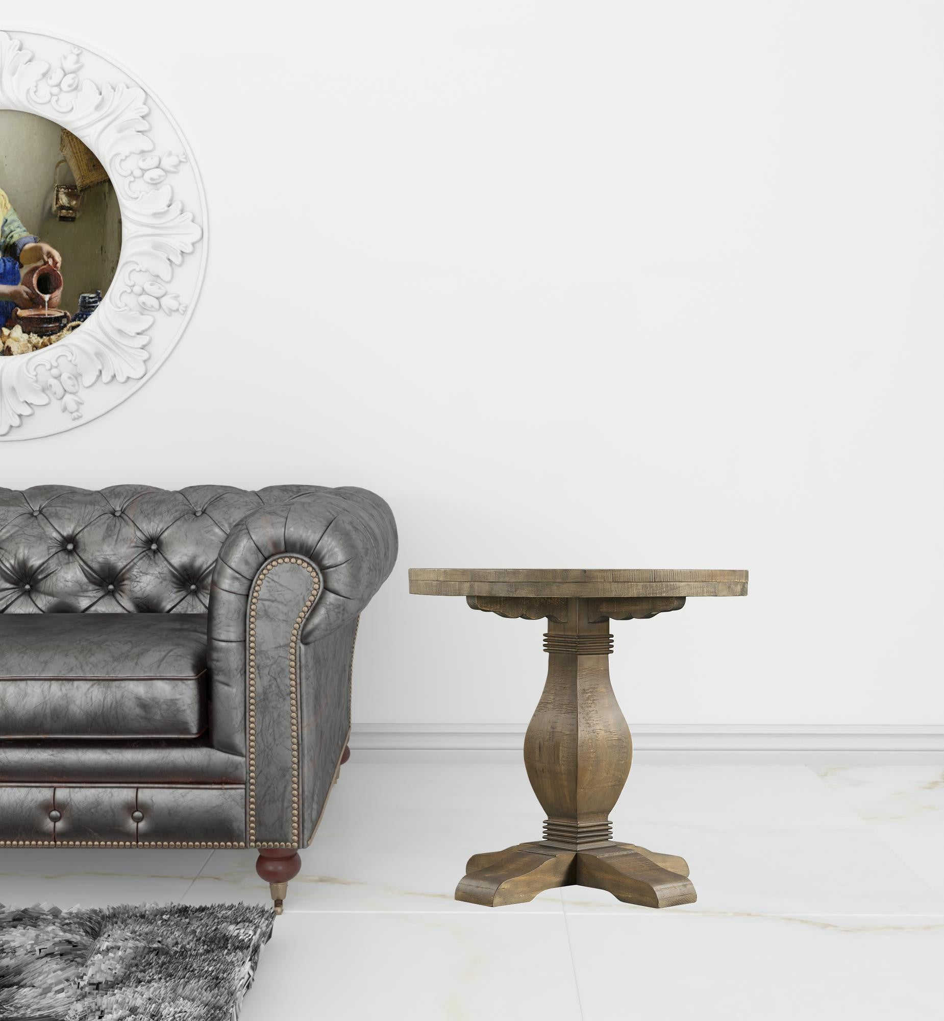 25" Reclaimed Natural Solid Wood Round Pedestal End Table