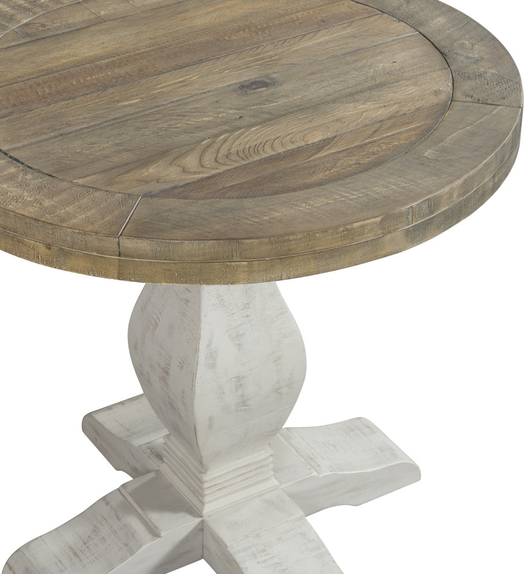 White Stain And Reclaimed Natural Solid Wood Round End Table 25"