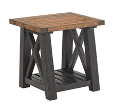 Black Stain And Natural Solid Wood End Table With Shelf 24