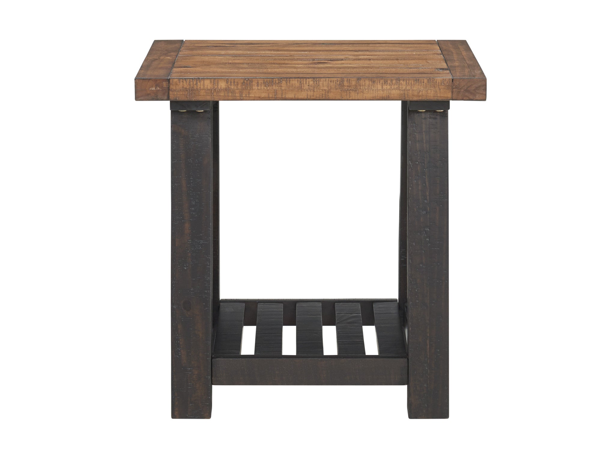 Black Stain And Natural Solid Wood End Table With Shelf 24"