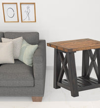 Black Stain And Natural Solid Wood End Table With Shelf 24