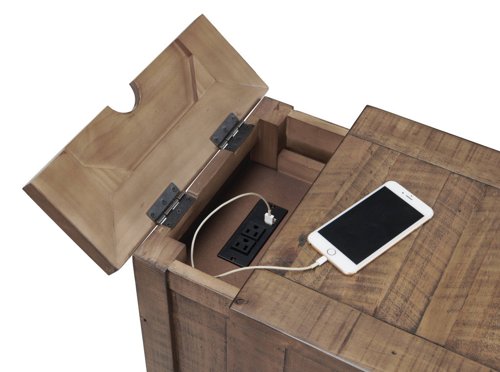 Mesa auxiliar estrecha de madera maciza natural de 25" con cajón y USB