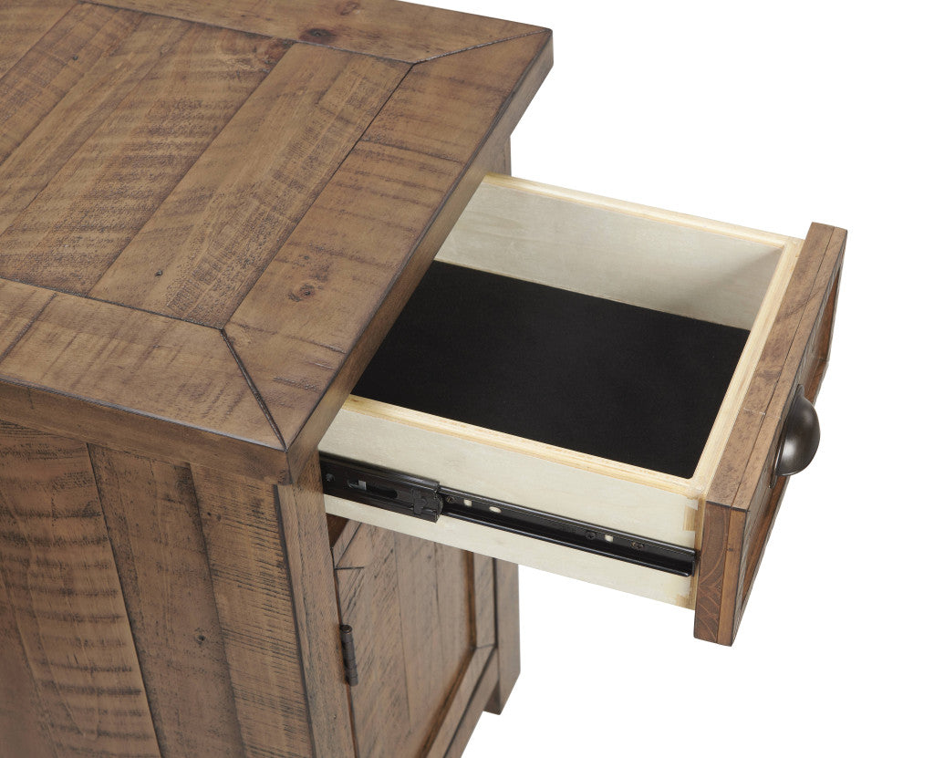 Mesa auxiliar estrecha de madera maciza natural de 25" con cajón y USB