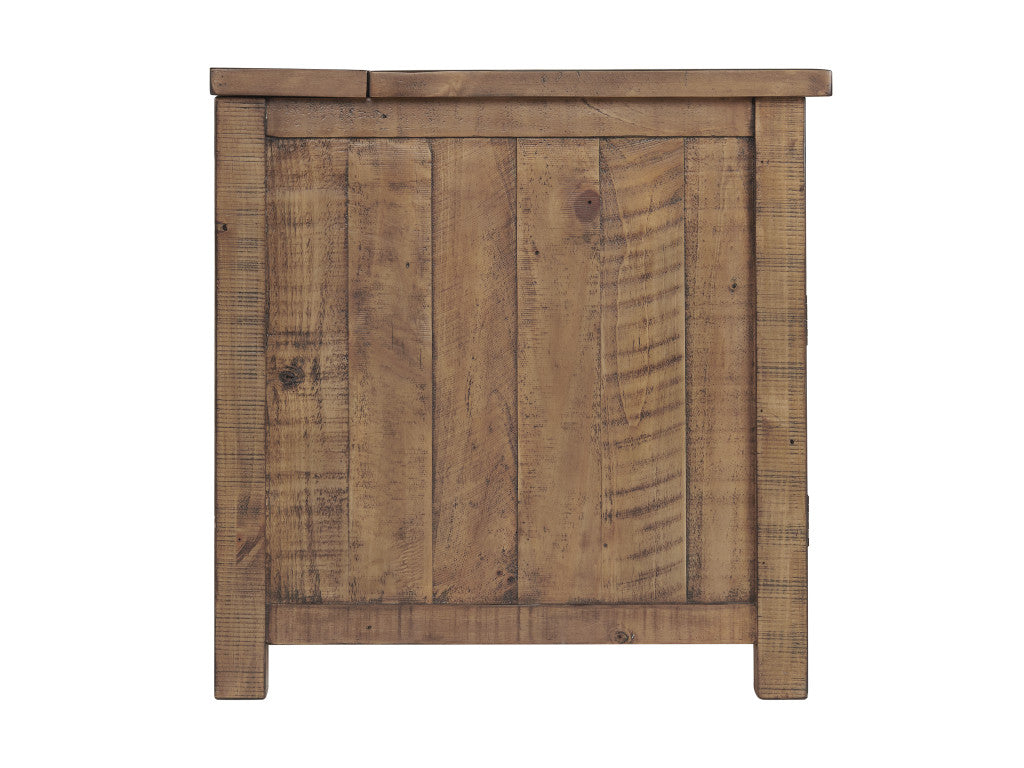 Mesa auxiliar estrecha de madera maciza natural de 25" con cajón y USB