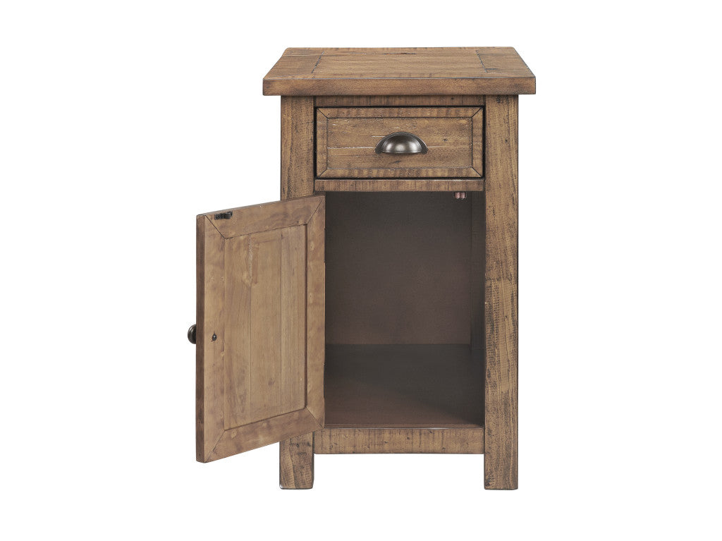 Mesa auxiliar estrecha de madera maciza natural de 25" con cajón y USB