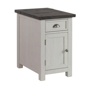 25" White and Grey Solid Wood Rectangular End Table With USB and Outlets