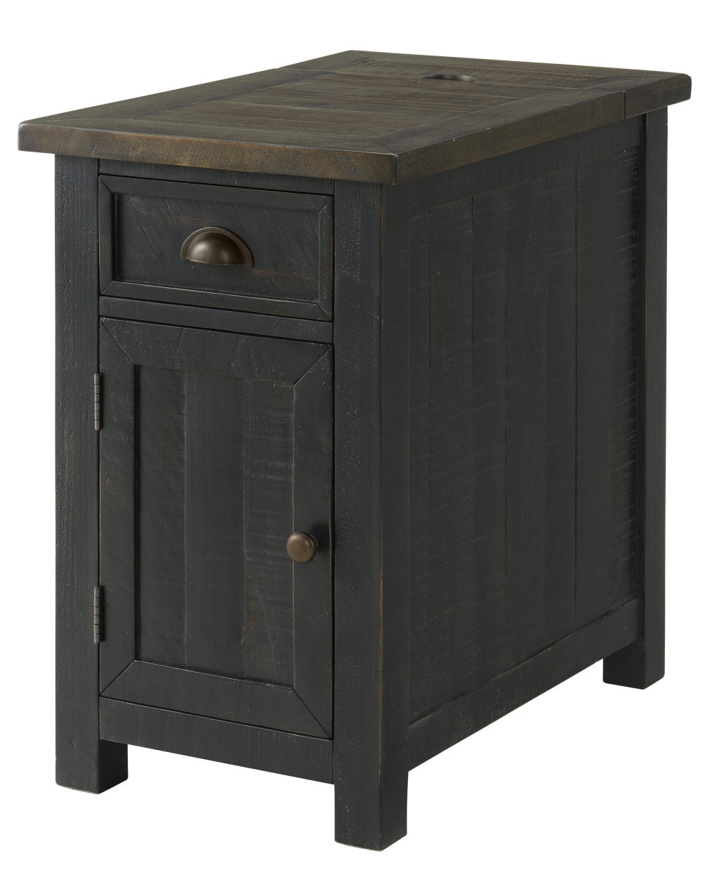 Black And Brown Solid Wood End Table With USB and Outlets 25"