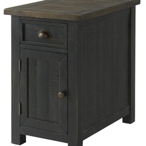 Black And Brown Solid Wood End Table With USB and Outlets 25"