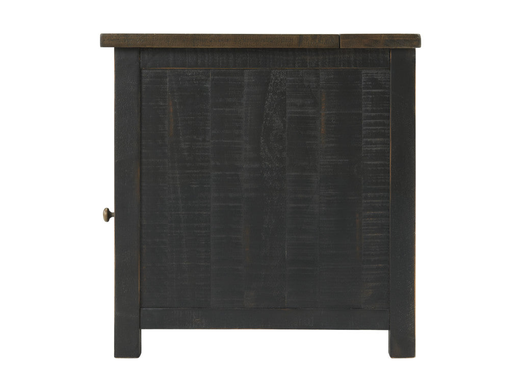 Black And Brown Solid Wood End Table With USB and Outlets 25"