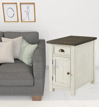 Cream And Brown Solid Wood End Table With USB and Outlets 25