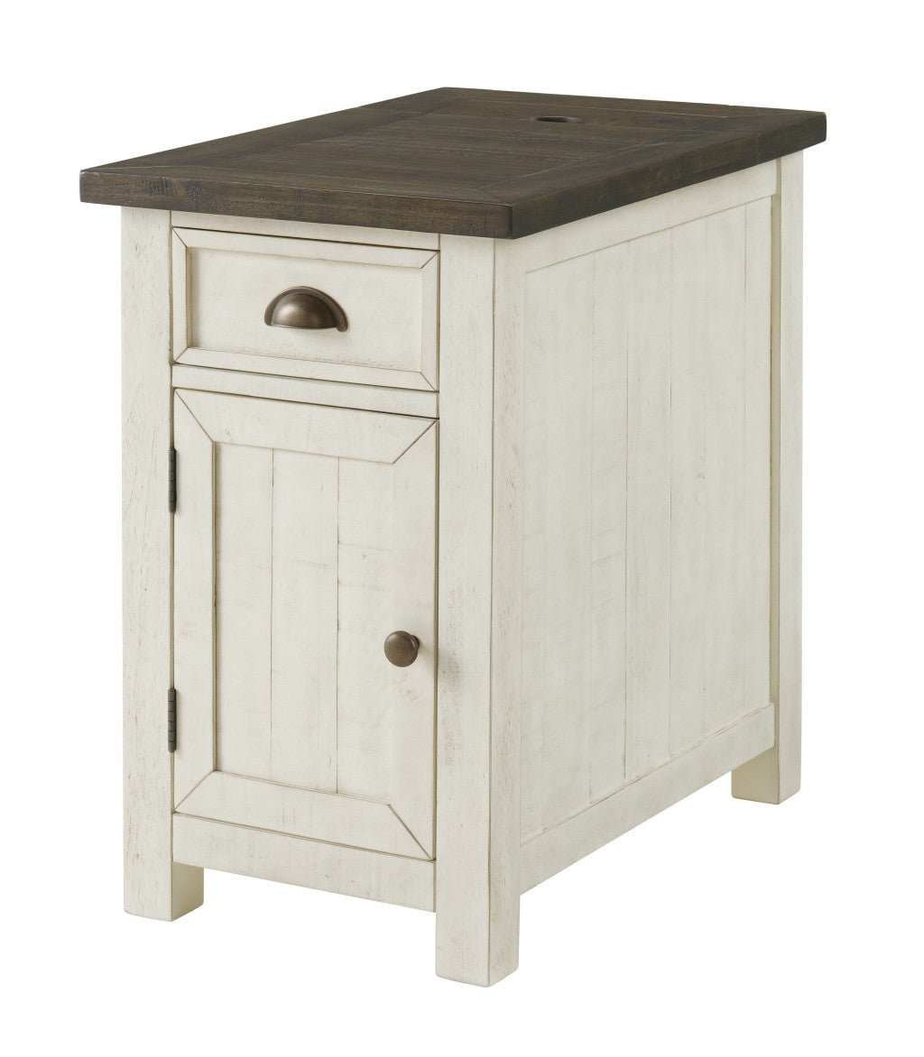 Cream And Brown Solid Wood End Table With USB and Outlets 25"