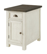 Cream And Brown Solid Wood End Table With USB and Outlets 25