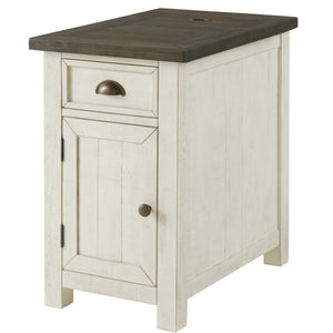 Cream And Brown Solid Wood End Table With USB and Outlets 25"