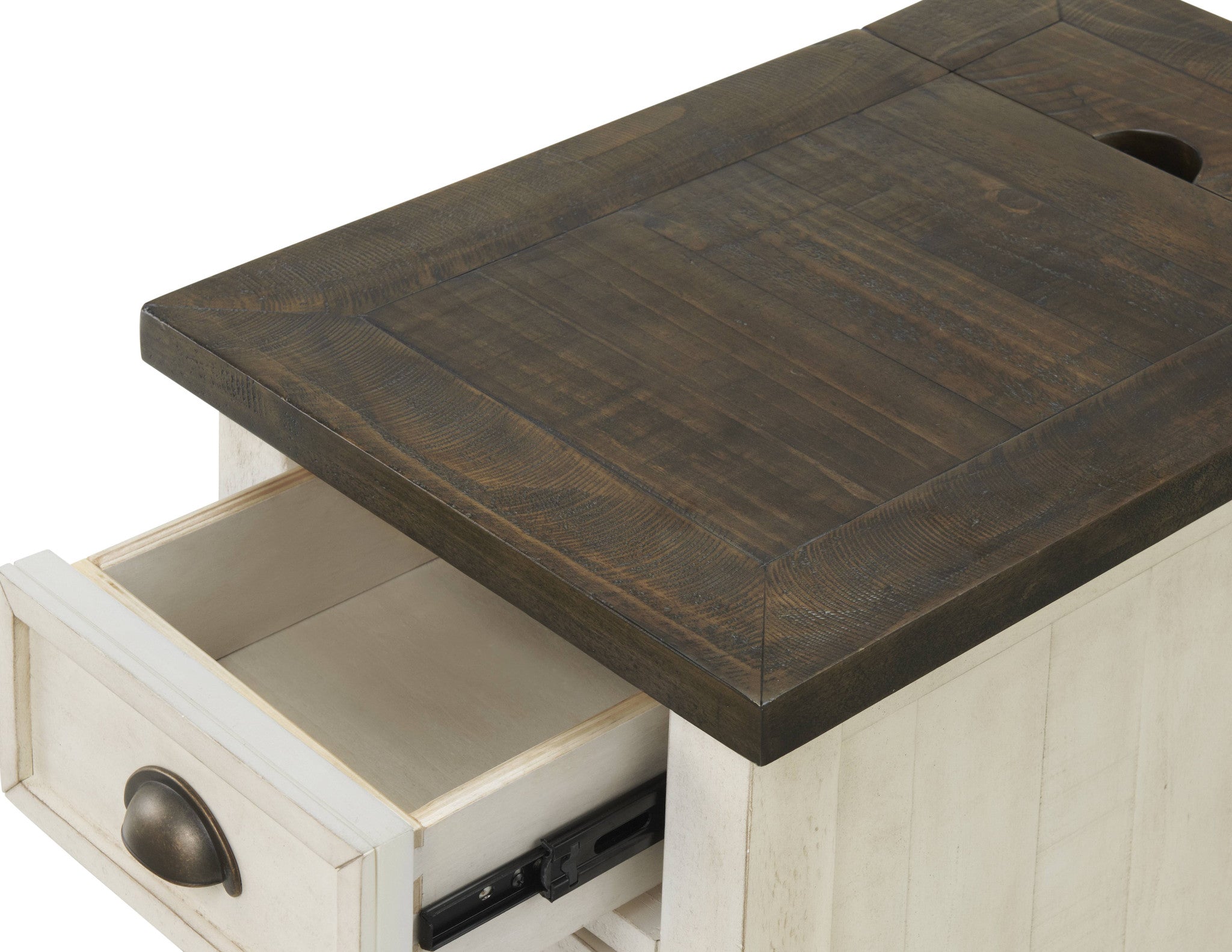 Cream And Brown Solid Wood End Table With USB and Outlets 25"