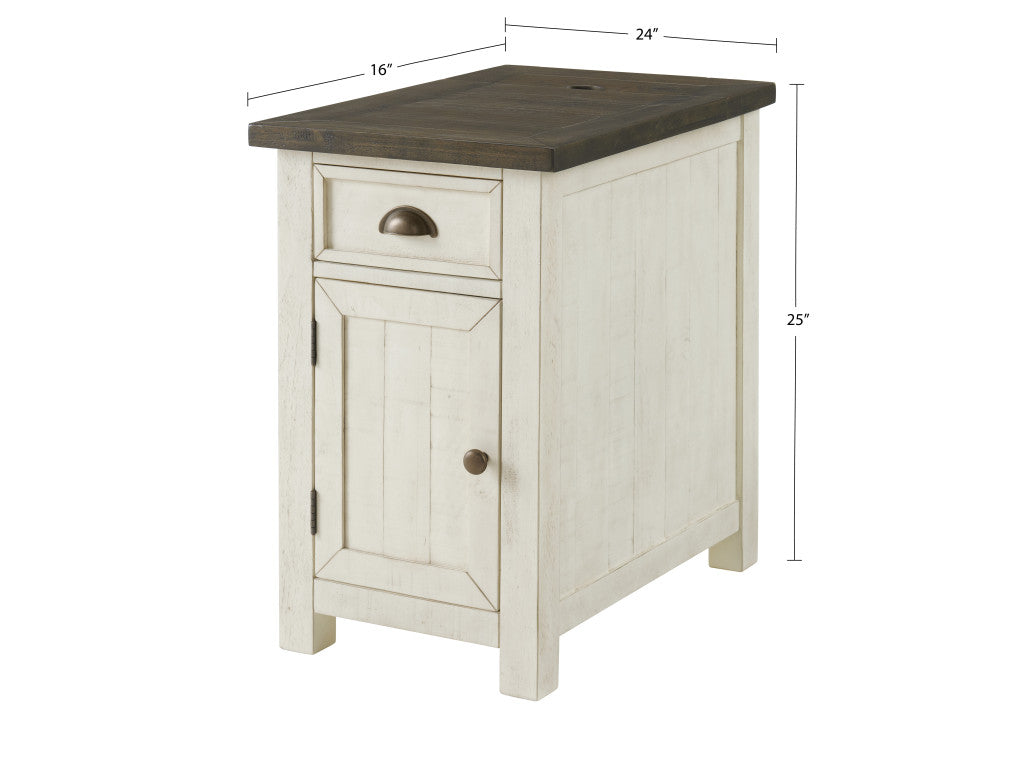 Cream And Brown Solid Wood End Table With USB and Outlets 25"