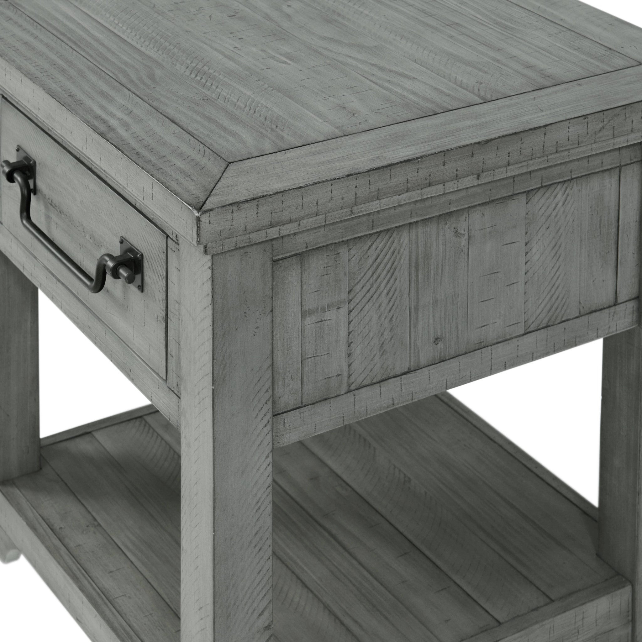 24" Grey Solid Wood Square End Table With Drawer And Shelf