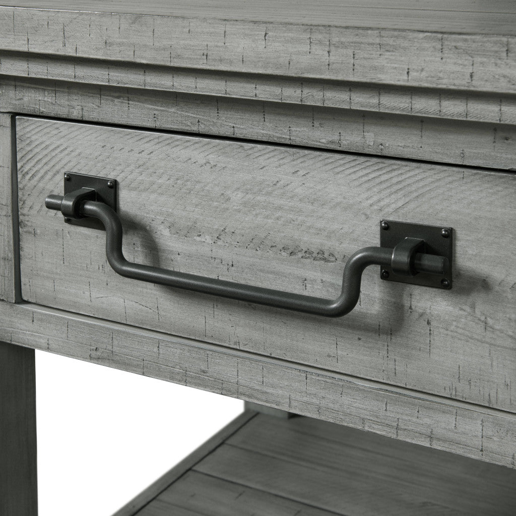 24" Grey Solid Wood Square End Table With Drawer And Shelf