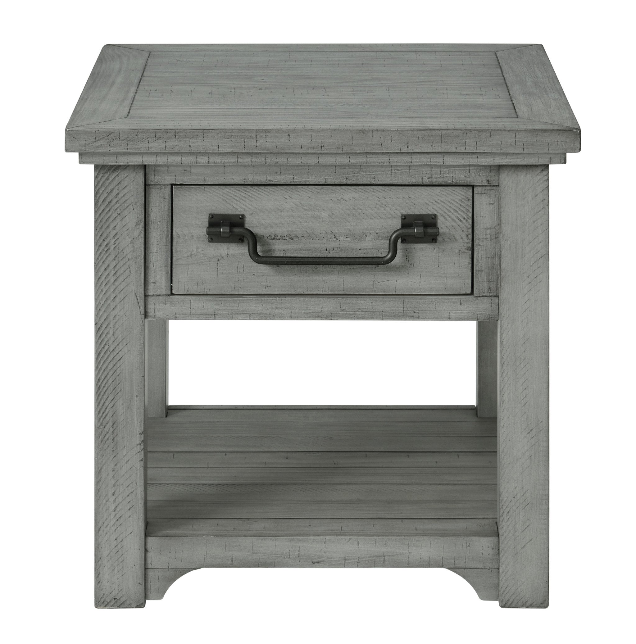 24" Grey Solid Wood Square End Table With Drawer And Shelf