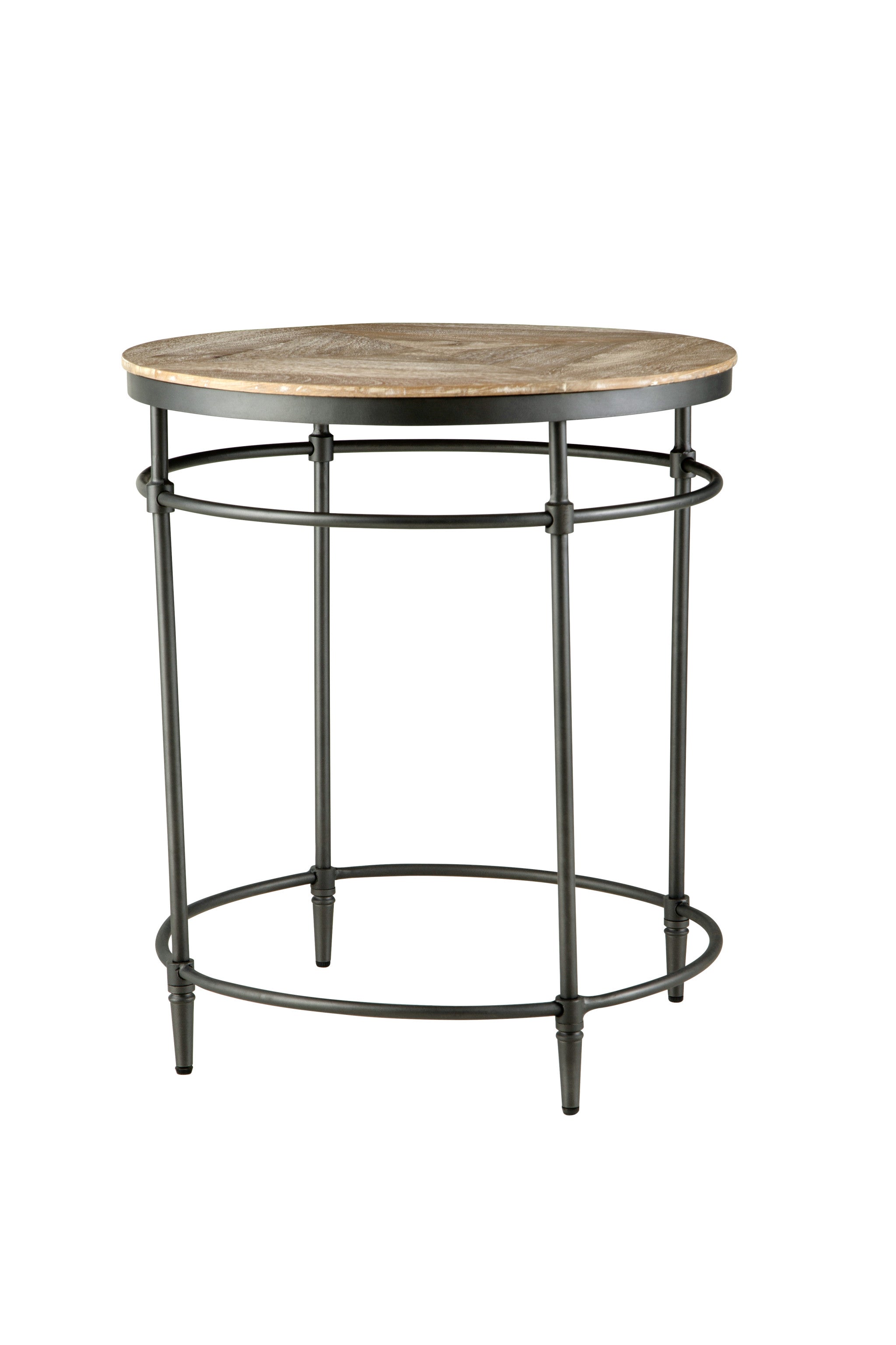 26" Black And Pickled Mango Solid Wood Round End Table