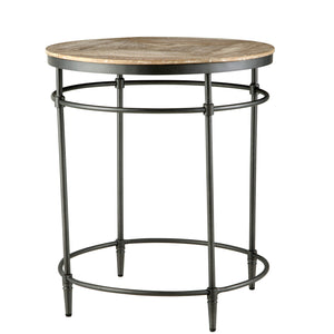 26" Black And Pickled Mango Solid Wood Round End Table