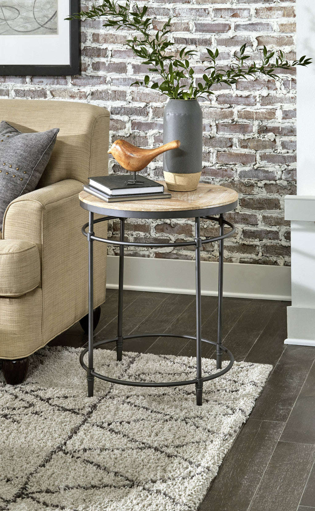 26" Black And Pickled Mango Solid Wood Round End Table