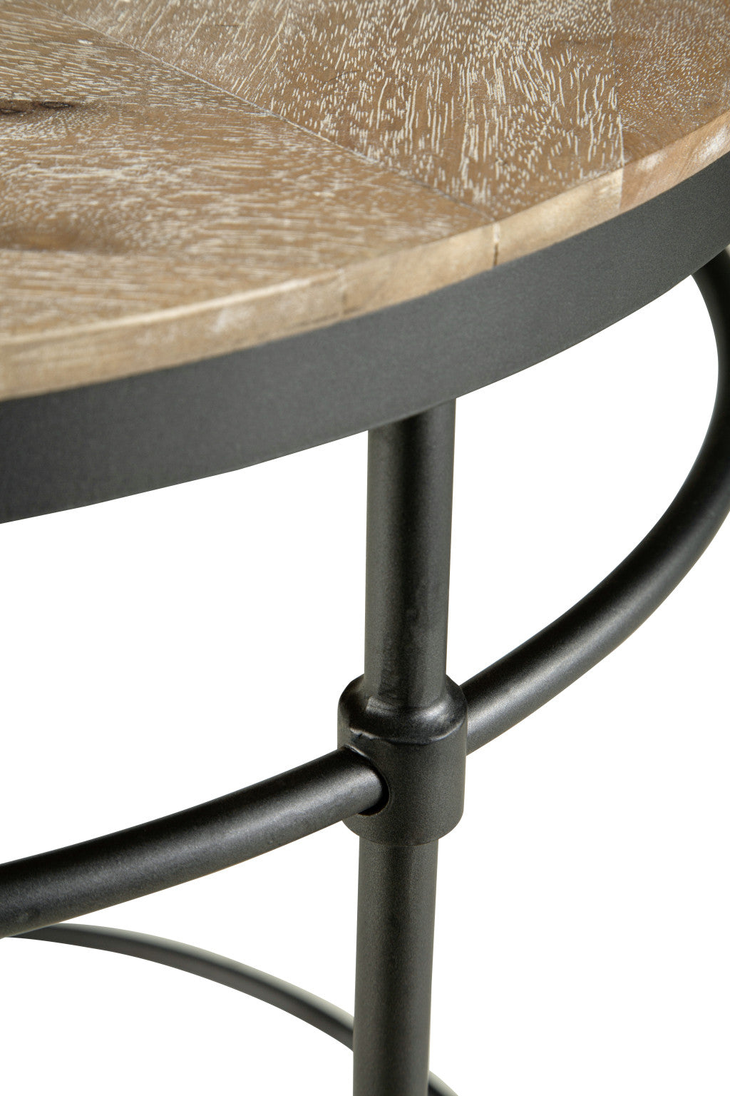 26" Black And Pickled Mango Solid Wood Round End Table