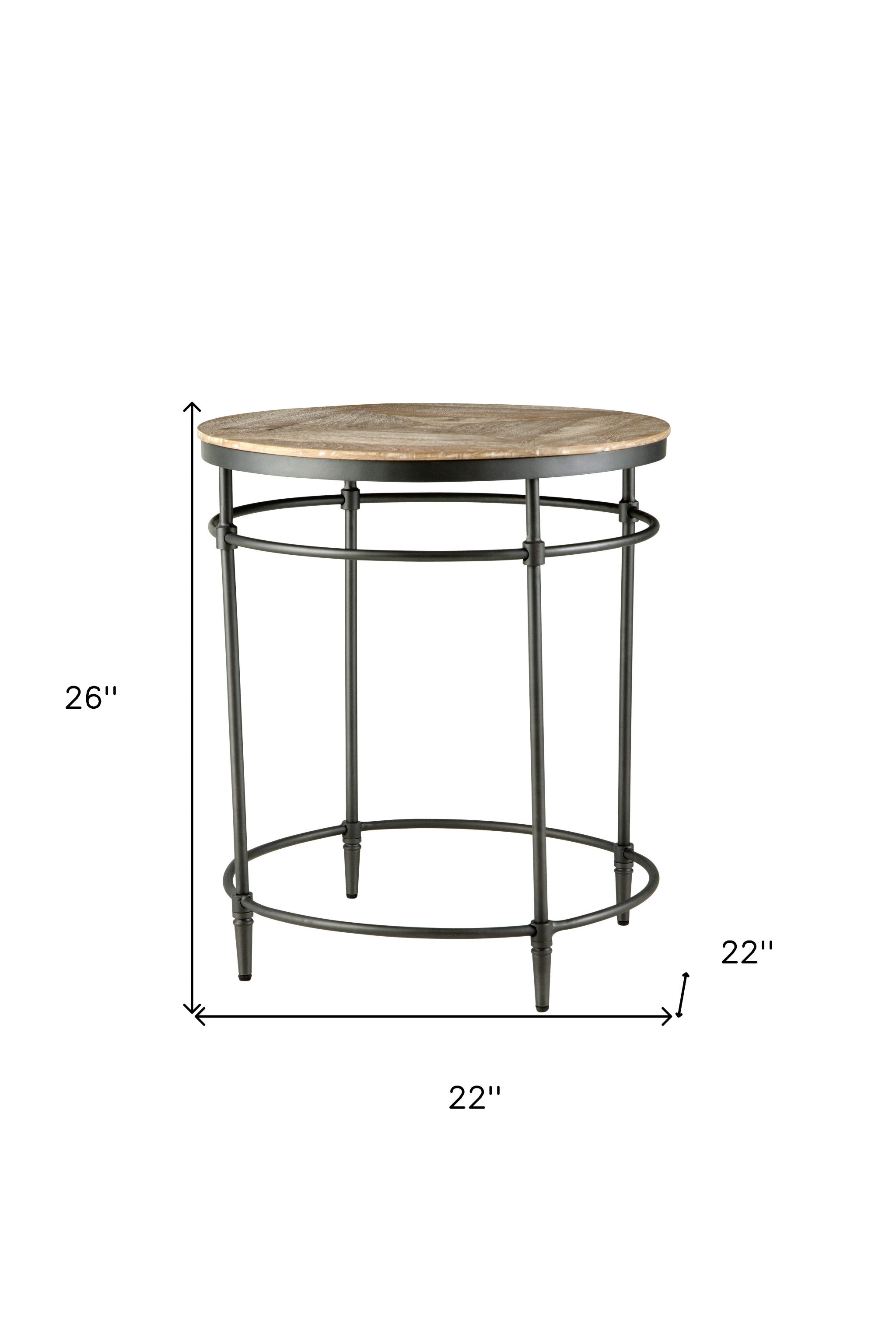 26" Black And Pickled Mango Solid Wood Round End Table