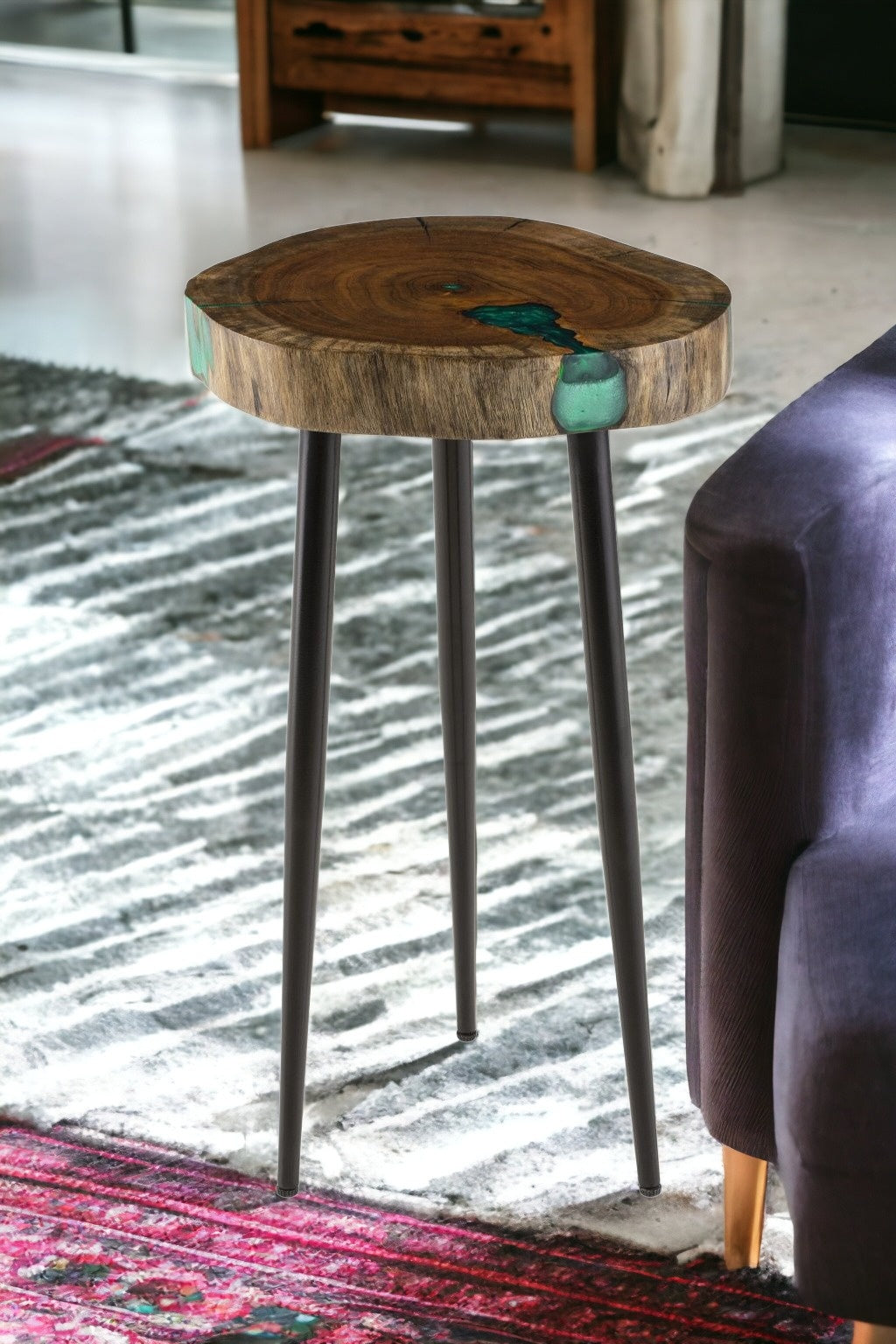 Black And Brown Solid Wood Round End Table 23"