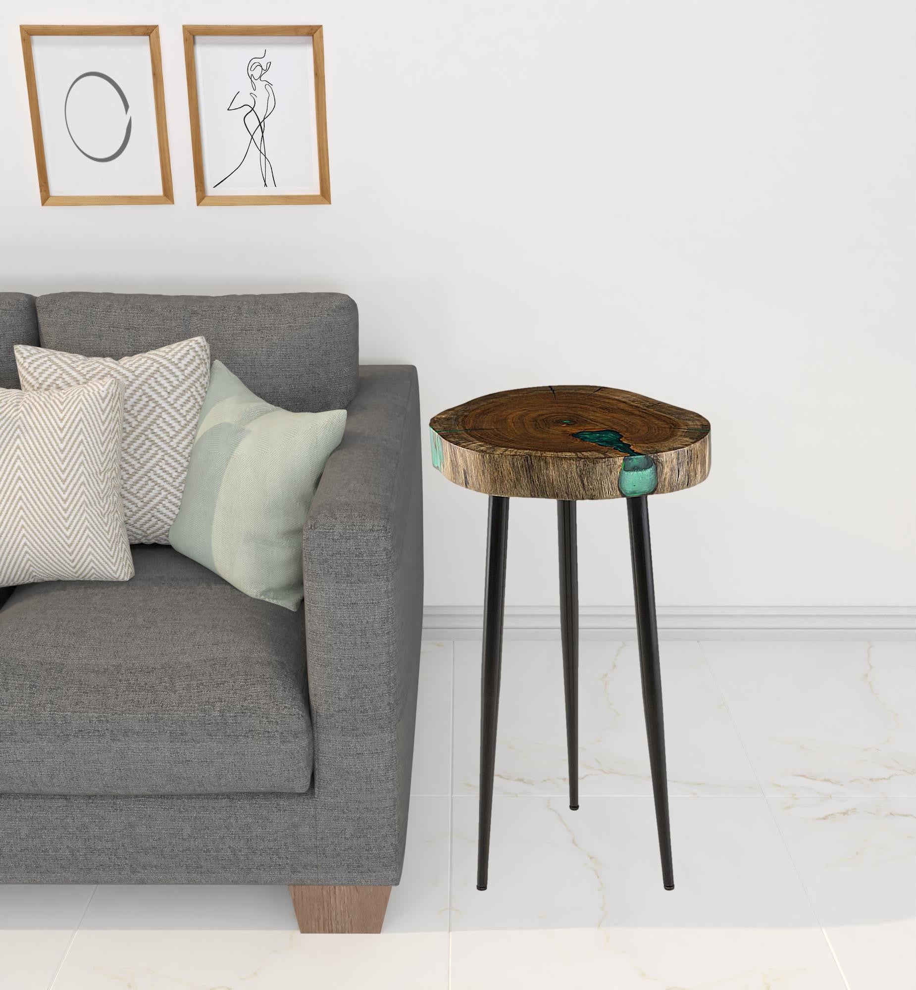 Black And Brown Solid Wood Round End Table 23"