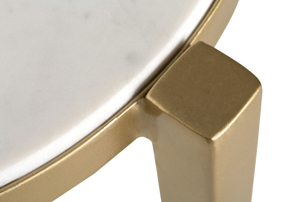 Gold And White Marble Round End Table 24"