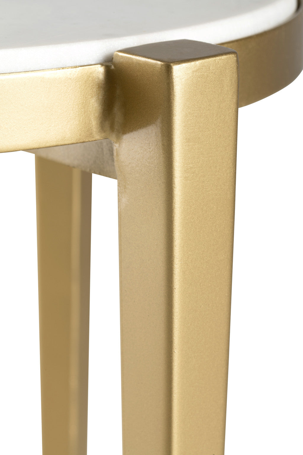 Gold And White Marble Round End Table 24"