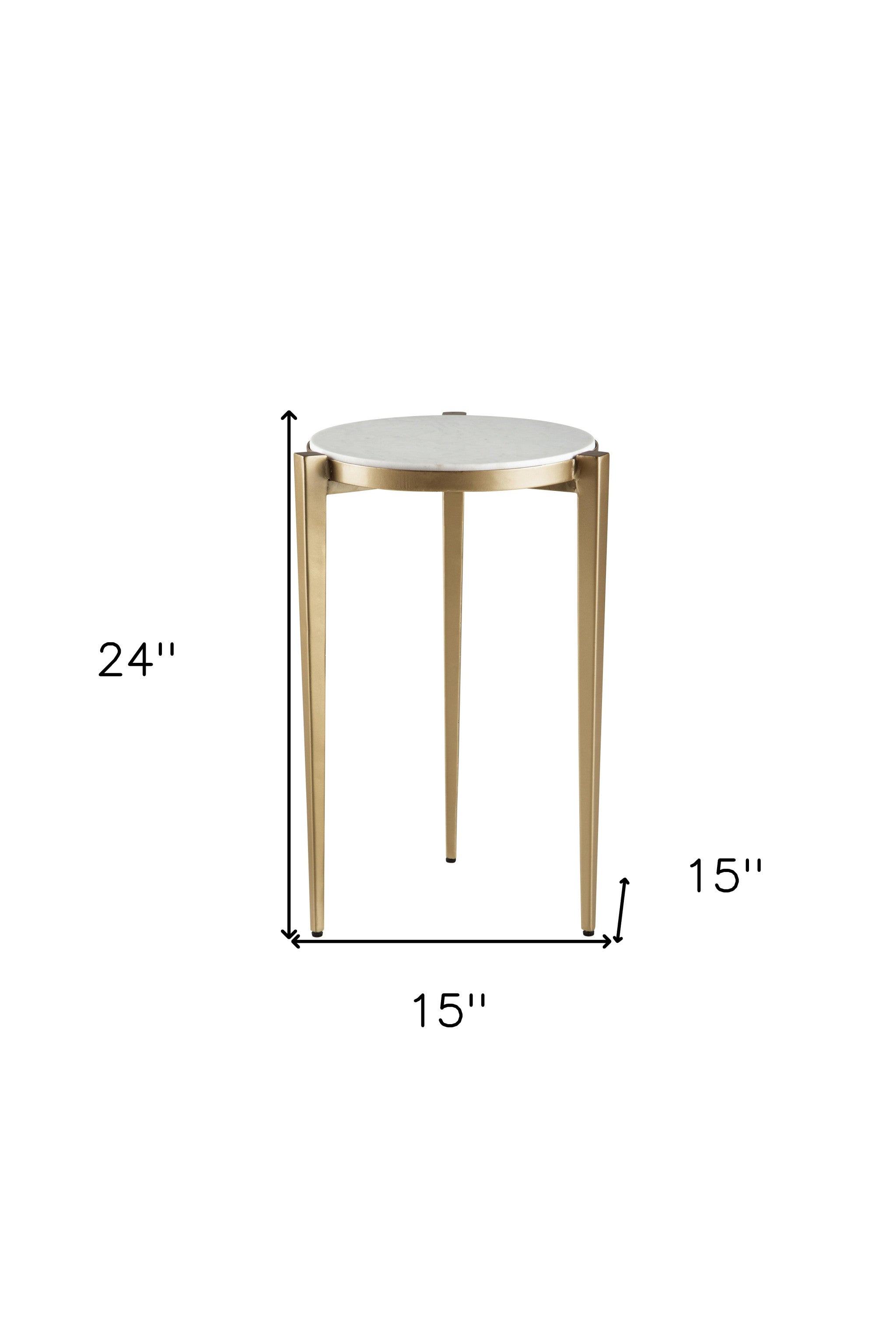 Gold And White Marble Round End Table 24"