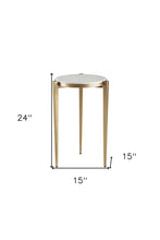 Gold And White Marble Round End Table 24