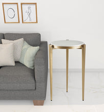 Gold And White Marble Round End Table 24